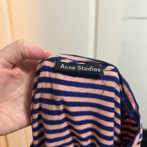 Acne Studios Napa face stripe tee shirt pink blue xs - Picture 9 of 9